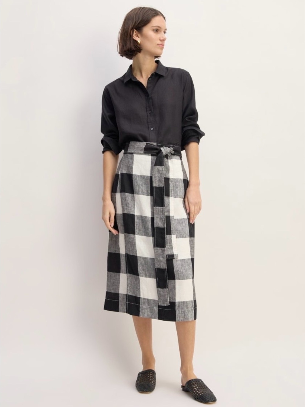 Everlane Gingham Linen Wrap Skirt
